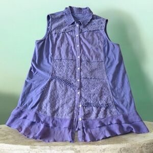 April Cornell Lavender Button Down Sleeveless Top